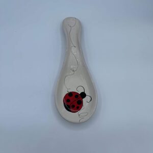 Poggiamestolo Appoggia Cucchiaio in Ceramica Dipinto a Mano con Disegno Coccinella