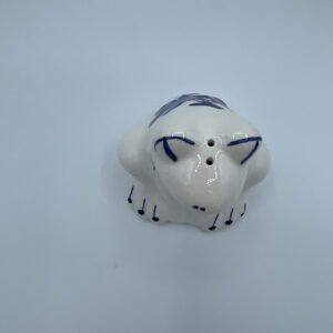 Amarcord Saliera in ceramica dipinta a mano a forma di rana con disegni romagnoli colore blu