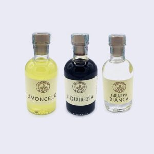 Amarcord La Romagna TRIS di Liquori Artigianali: Liquirizia, Grappa Bianca e Limocello 3 bottiglie da 10cl