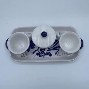 Set Caffè 2 tazzine con zuccheriera in ceramica fatto e dipinto a mano con disegni romagnoli blu