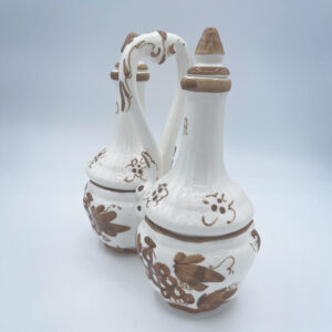 Amarcord Bottiglie Olio e Aceto in Ceramica dipinte a mano con disegni romagnoli ruggine