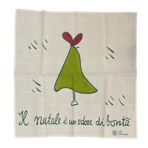 Tela "Il Natale è un odore di Bontà" in 100% lino stampata e dipinta a mano riproduzione di T. Guerra