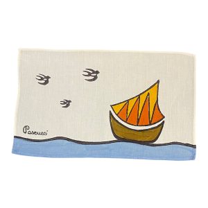 Tovaglietta dipinta a mano su tessuto 50% cotone 50% lino con Barca Tipica Romagnola
