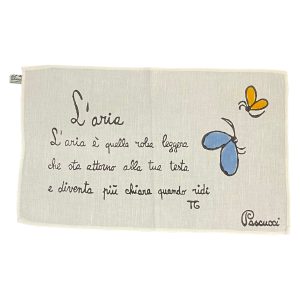 Tovaglietta dipinta a mano su tessuto 50% cotone 50% lino Poesia "L'Aria" di T. Guerra