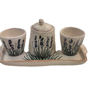 Set Caffè 2 tazzine con zuccheriera in ceramica fatto e dipinto a mano con Disegni Lavanda