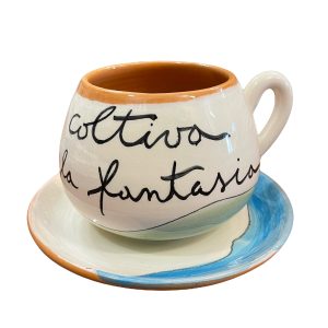 Tazza e Piattino Artigianale in Ceramica Fatta e Dipinta a mano "Coltiva la Fantasia"