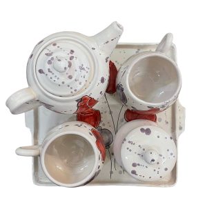 Set da tè per due in ceramica fatto e dipinto a mano con disegni di Tulipani rossi