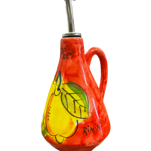 Amarcord Oliera in Ceramica Dipinta a Mano con dosatore e manico disegno limoni su base rossa