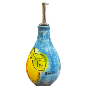 Amarcord Oliera in Ceramica Dipinta a Mano con dosatore e disegno limoni e base blu