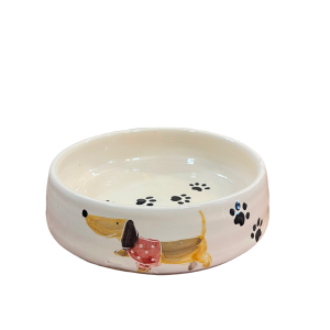 Amarcord Ciotola per cani in ceramica fatta e dipinta a mano con disegno bassotto rosso