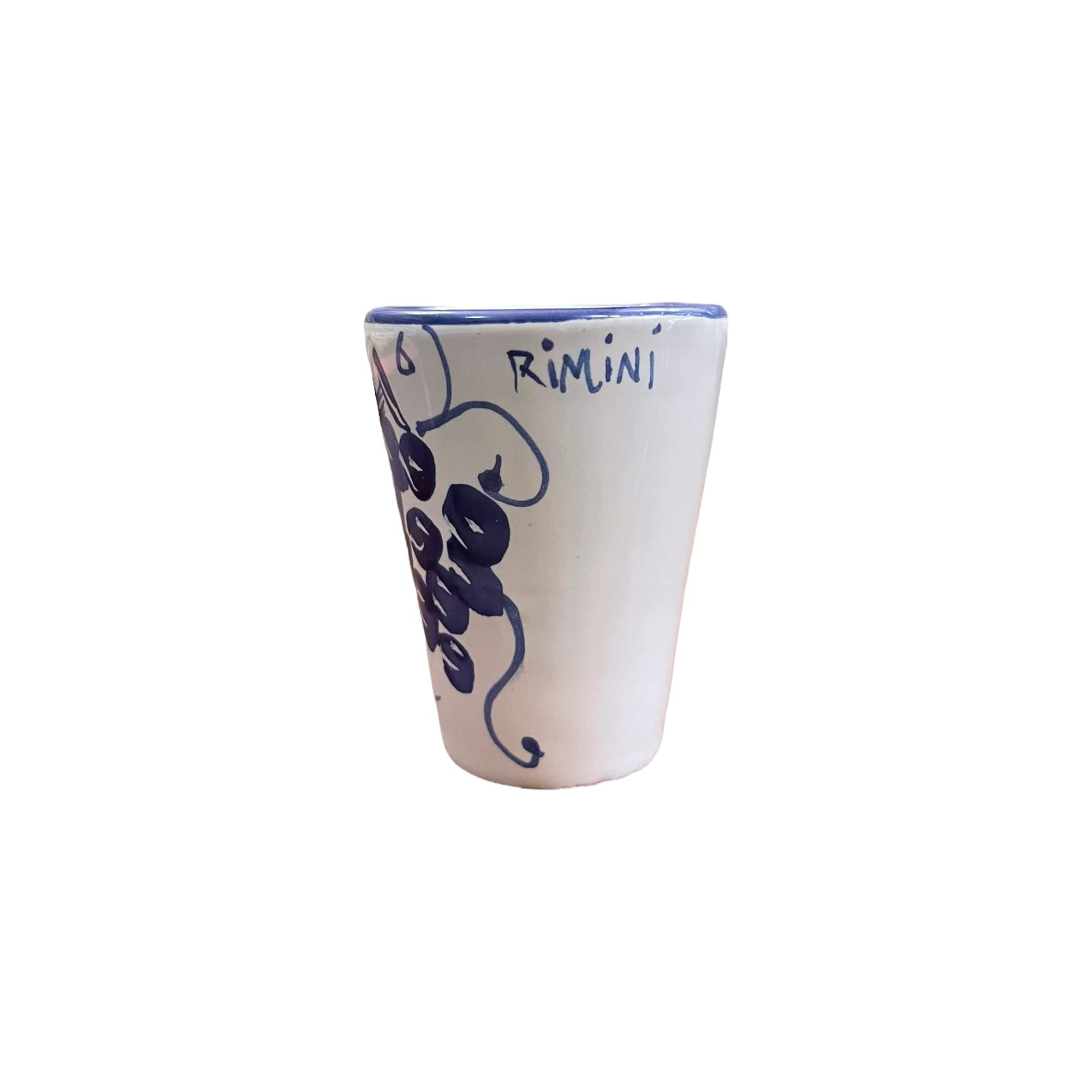 Amarcord Bicchierino in Ceramica Fatto e Dipinto a Mano da Liquore con Disegni Romagnoli Blu