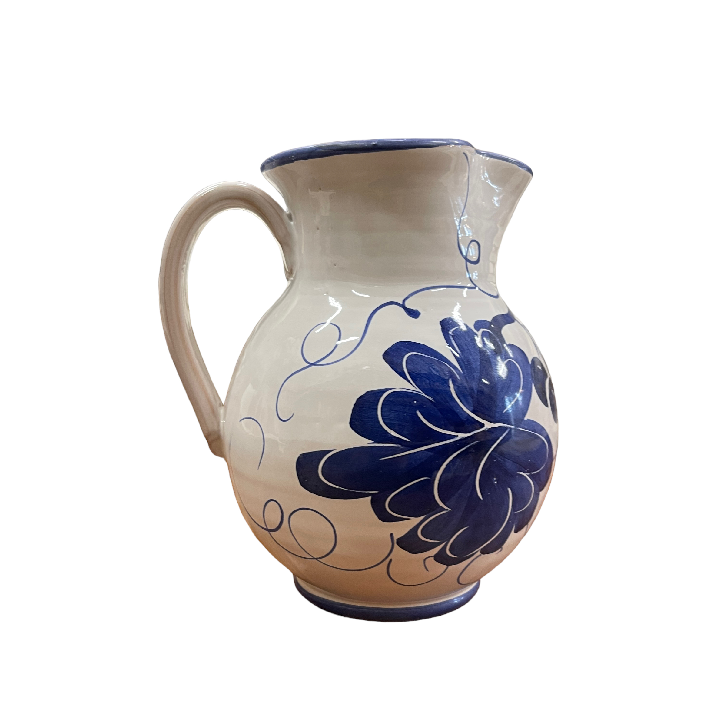 Brocca in Ceramica fatta e dipinta a mano con manico con disegni romagnoli blu capacità 1,5 Litri