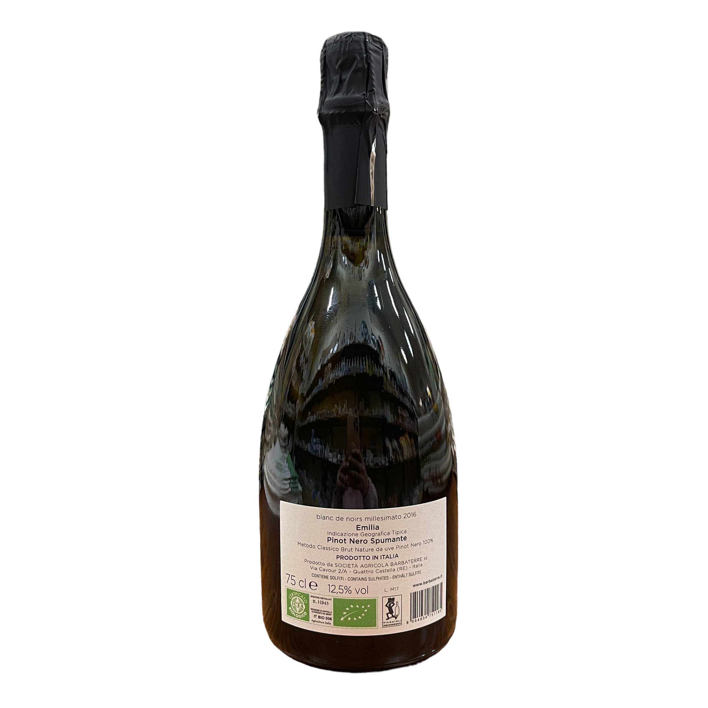 Barbaterre Blanc de Noirs Spumante Millesimato Biologico Metodo Classico Brut Nature Pinot Nero 12,5% Vol 75 cl
