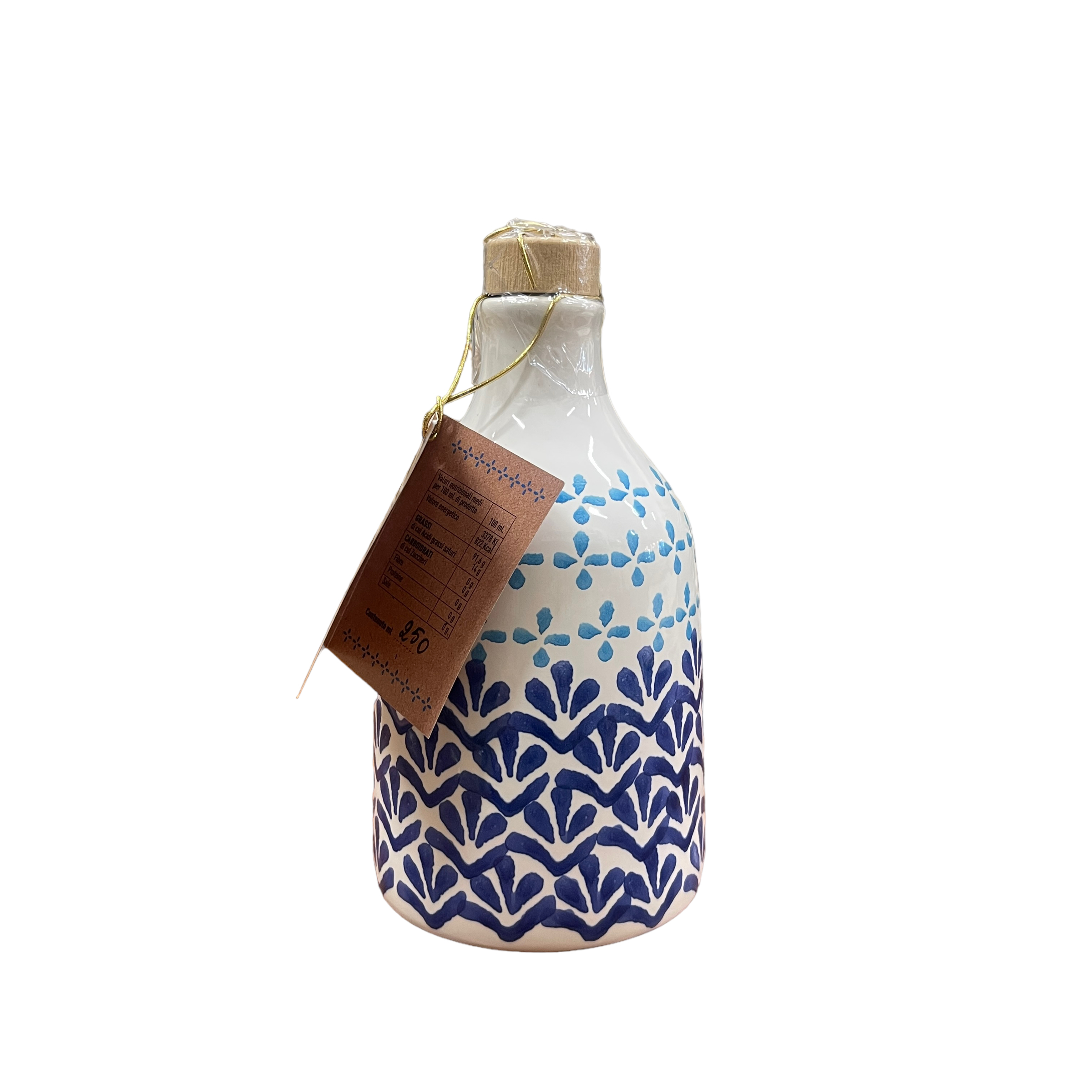 Frantoio Bigucci Olio Extravergine d'Oliva 100% Italiano Monocultivar in bottiglia di ceramica disegni blu 250 ml